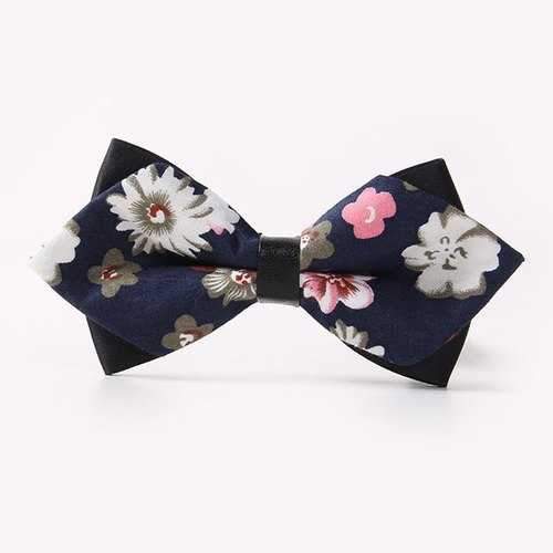 Banquet Small Flowers Sharp-Angled Double-Deck Bow Tie - Cadetblue