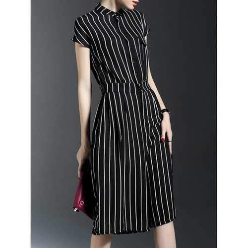 Pockets Vertical Striped Jumpsuit - Black Xl