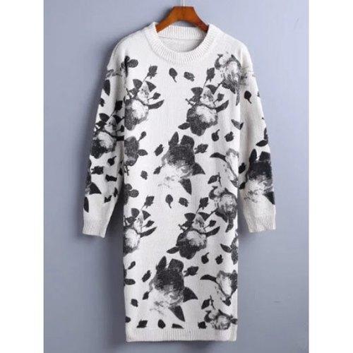 Chinese Painting Pattern Sweater Dress - White One Size