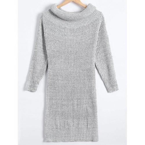 Sheath Turtleneck Chunky Sweater Dress - Light Gray One Size