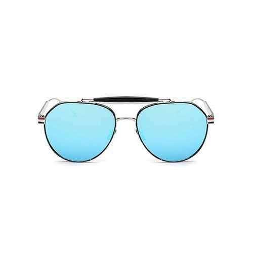 Cool Crossbar Striped Leg Pilot Mirror Sunglasses - Ice Blue