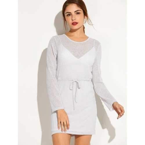 Tie Waist Backless Knit Dress - White L