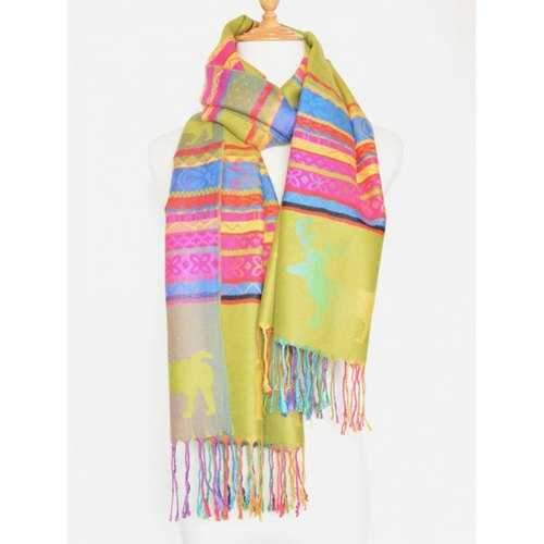 Outdoor Christmas Deer Pattern Colorful Tassel Scarf - Ginger