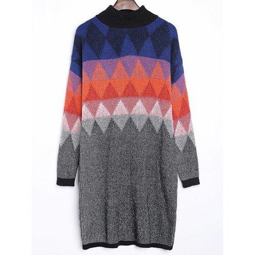 Argyle Jacquard Loose-Fitting Sweater Dress - One Size
