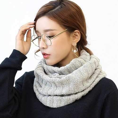 Knitted Pure Color Turtleneck Twist Infinity Scarf - Light Gray
