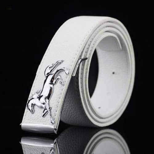 Polished Horse Hidden Pin Buckle PU Belt - White