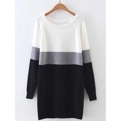 Long Sleeve Color Block Mini Sweater Dress - Gray One Size