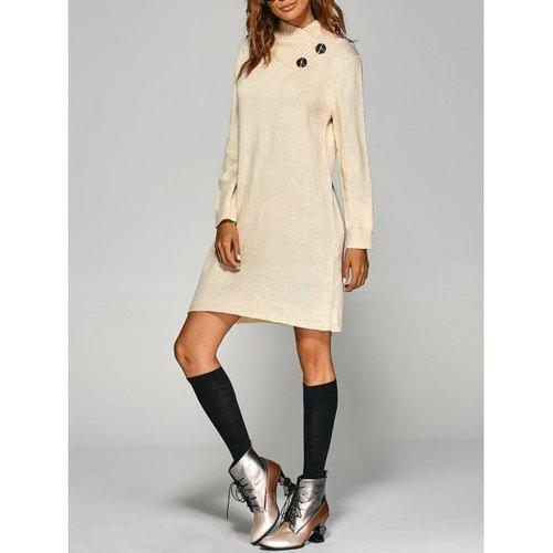 Tunic Knitted Long Sleeve Dress - Off-white One Size