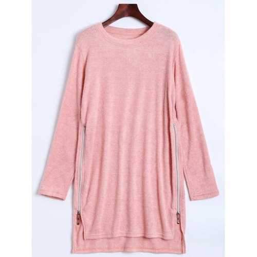 Zipped Tunic Jumper Dress - Pink S