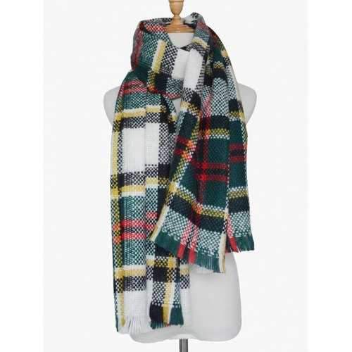 Winter Plaid Print Woven Fringed Scarf - Blackish Green