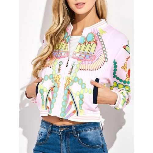 Lipstick 3D Print Cropped Bomber Jacket - Light Pink S