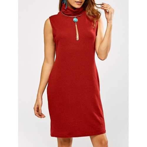 Cowl Neck Tank Sweater Dress - Red Xl
