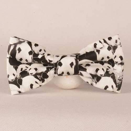 PU Panda Print Bow Tie - White