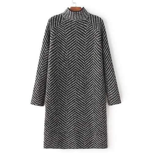 Long Sleeve Zig Zag Sweater Dress - Black One Size