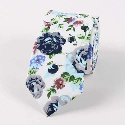 Flower Shivering Pattern Neck Tie - White