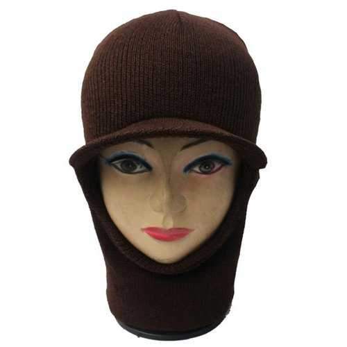 Elastic Knit Face Mask Neck with Brim Warmer Ski Cap - Coffee