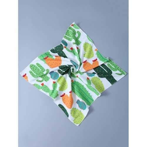 Cactus Print Handkerchief Scarf - White