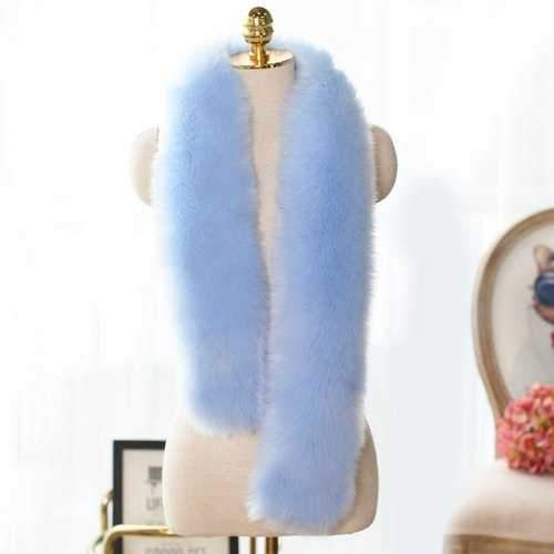 Faux Fur Long Scarf - Pinkish Blue