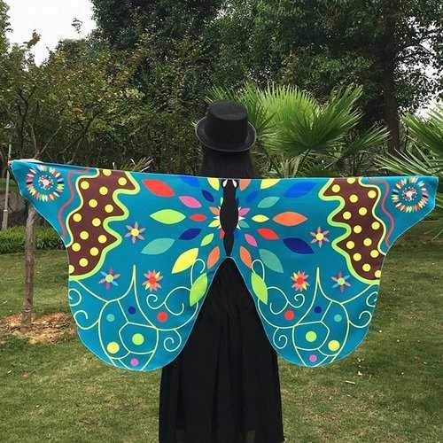 Outdoor Ethnic Colorful Butterfly Wing Scarf - Lake Blue