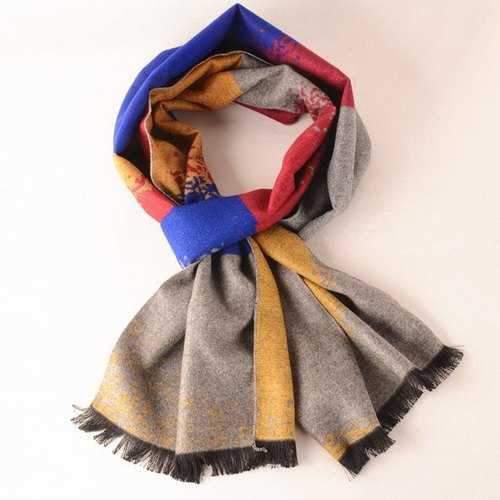 Warm Gradient Color Fringe Scarf - Gray