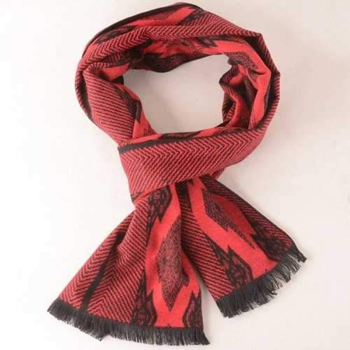 Winter Symmetry Rhombus Fringe Scarf - Red