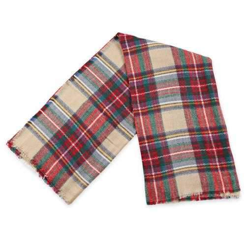 Old Classical  Grid Design Color Block Tassel Scarf for Unisex - Beige