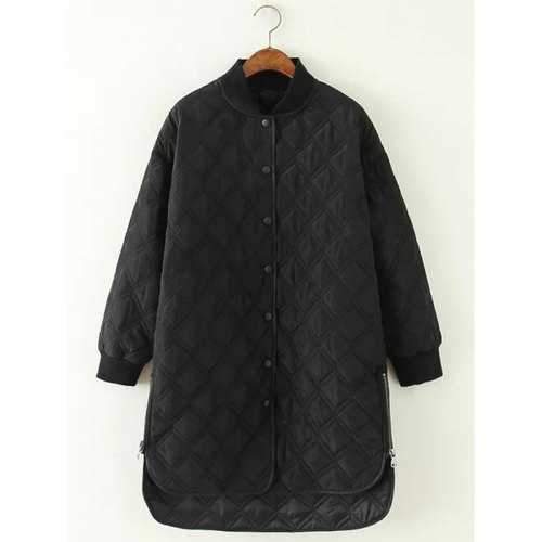 High Low Long Winter Argyle Padded Coat Jacket - Black M