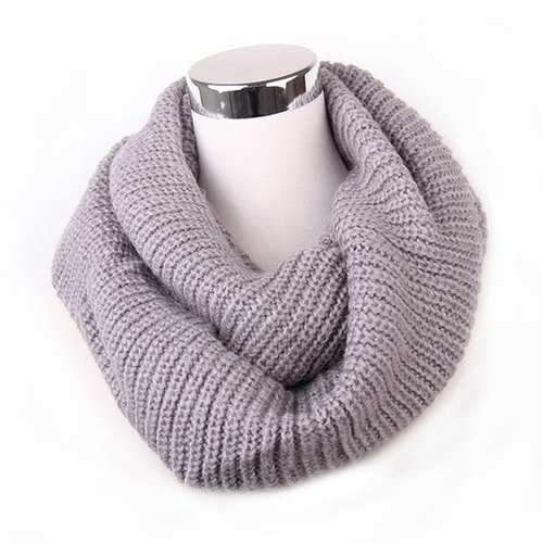 Winter Loose Turtleneck Knitted Twisted Infinity Scarf - Gray