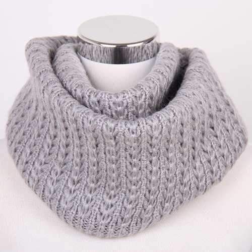 Winter Twisted Turtleneck Knitted Infinity Scarf - Gray