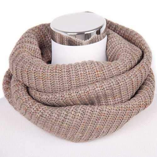 Winter Color Mixed Turtleneck Twisted Loop Knitted Infinity Scarf - Light Khaki