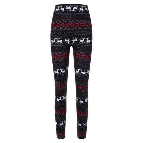 Christmas Reindeer Pattern Leggings - Red With Black One Size