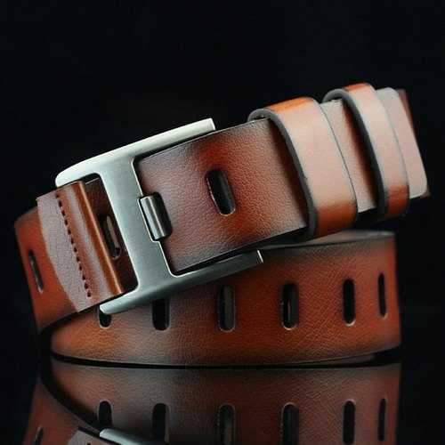 Brief Hollow Out Wide Hole PU Belt - Brown