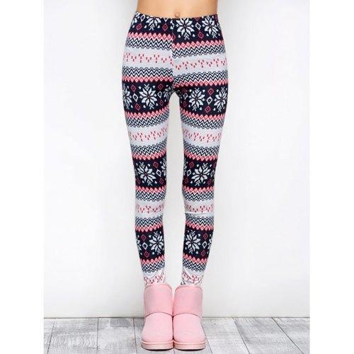 Tight Snowflake Print Christmas Leggings - Red S