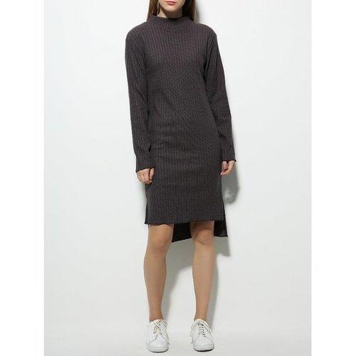 Long Sleeve High Neck Fitted Jumper Dress - Gray S