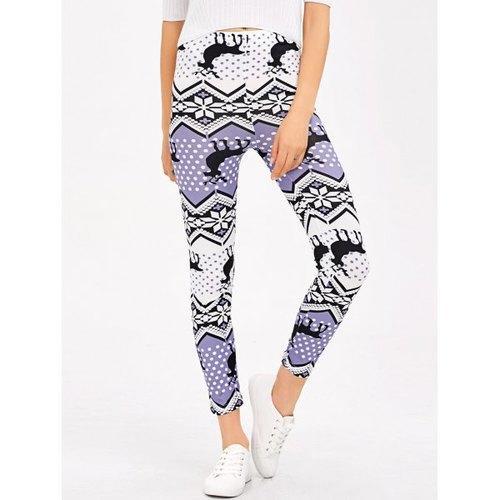 Christmas Fair Isle Stretchy Leggings - Light Purple L