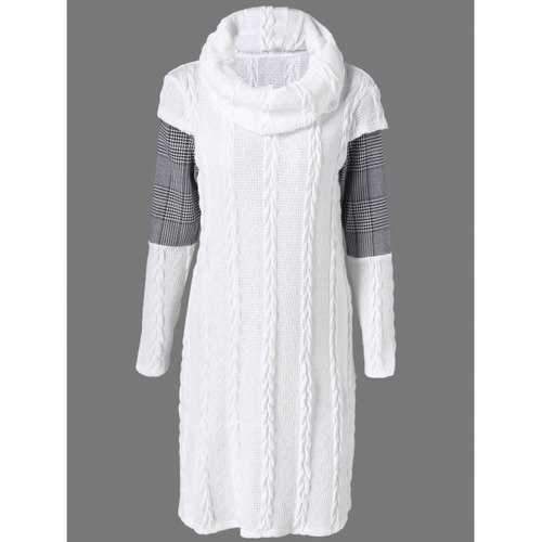 Plaid Cowl Neck Jumper Dress - White M
