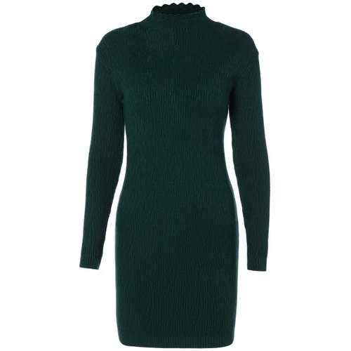 Ruffle Long Sleeve Fitted Sweater Dress - Blackish Green One Size