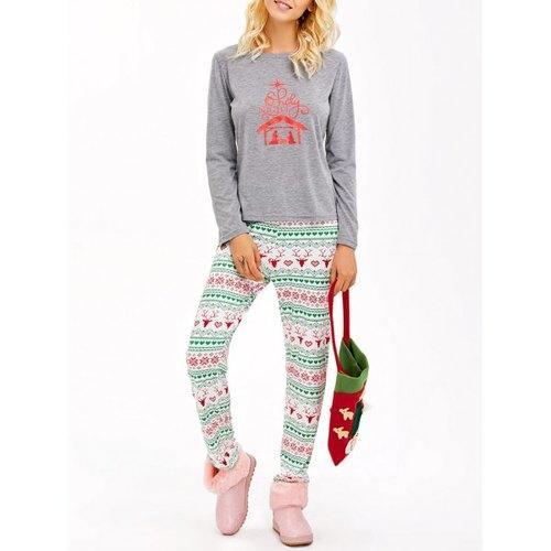 Graphic T-Shirt and Heart Print Leggings - Gray 2xl