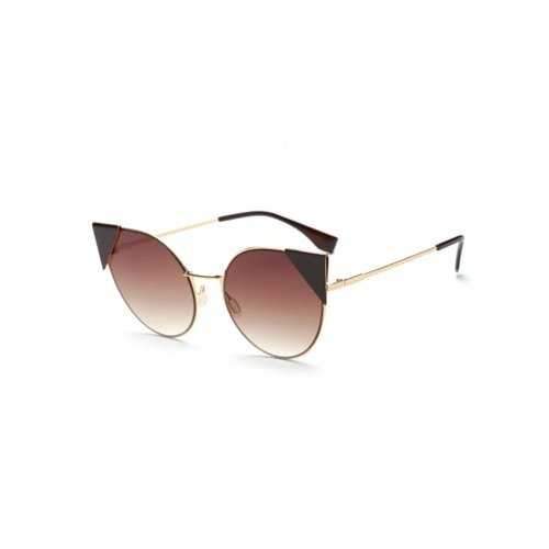 Triangle Insert Metal Cat Eye Sunglasses - Tea-colored