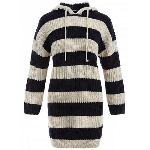 Striped Hooded Bodycon Sweater Dress - Purplish Blue One Size
