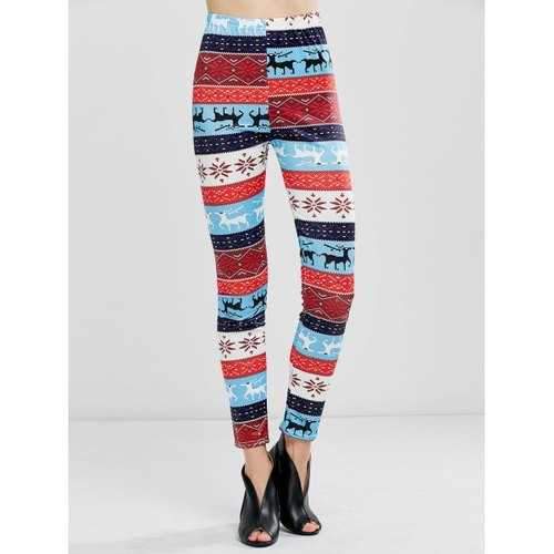 Christmas Fawn Print Leggings - Windsor Blue S