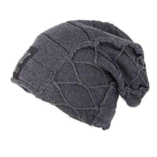 Letter Patch Flocking Knitted Slouchy Beanie - Gray