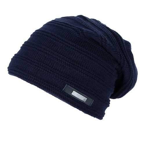 Horizontal Stripe Label Knitted Ski Hat - Cadetblue