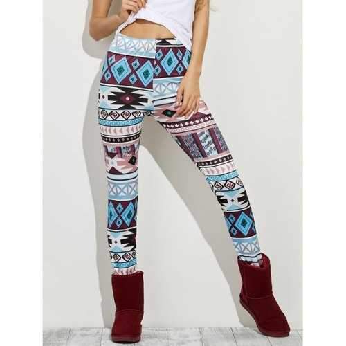 High Waist Geometric Skinny Aztec Print Leggings - S