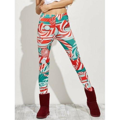 High Waist Skinny Christmas Candy Leggings - Red Xl