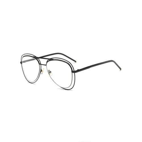 Party Double Rims Transparent Lens Pilot Sunglasses - Black