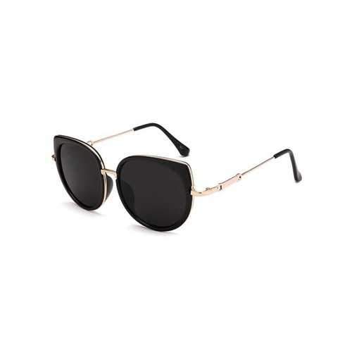 Metal Full Rims Cat Eye Affordable Polarized Sunglasses - Black