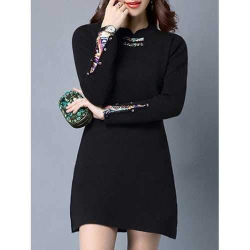 Frog Buttons Side Slit Insert Dress - Black One Size