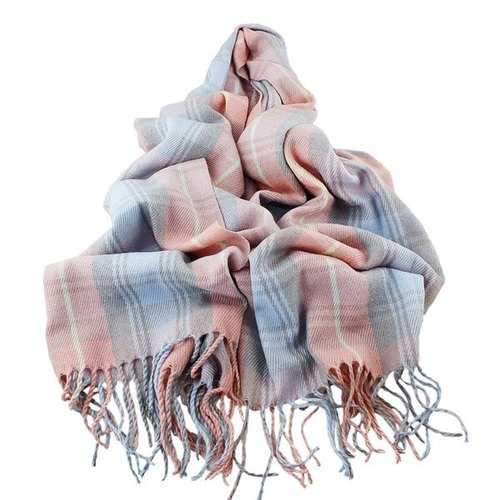 Tassel Plaid Shawl Wrap Scarf - Pink