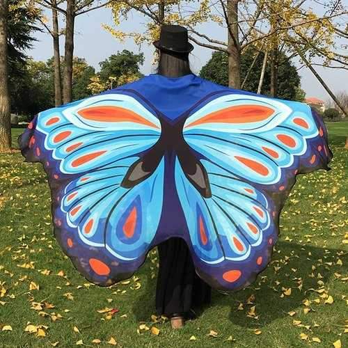 Printed Butterfly Wing Cape Chiffon Scarf - Cloudy